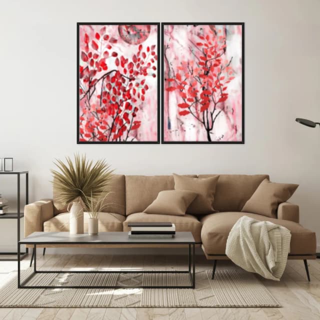 Kit Quadros Decorativos Folhas Rosa