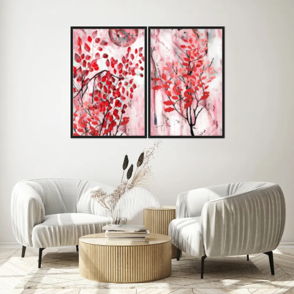 Kit Quadros Decorativos Folhas Rosa