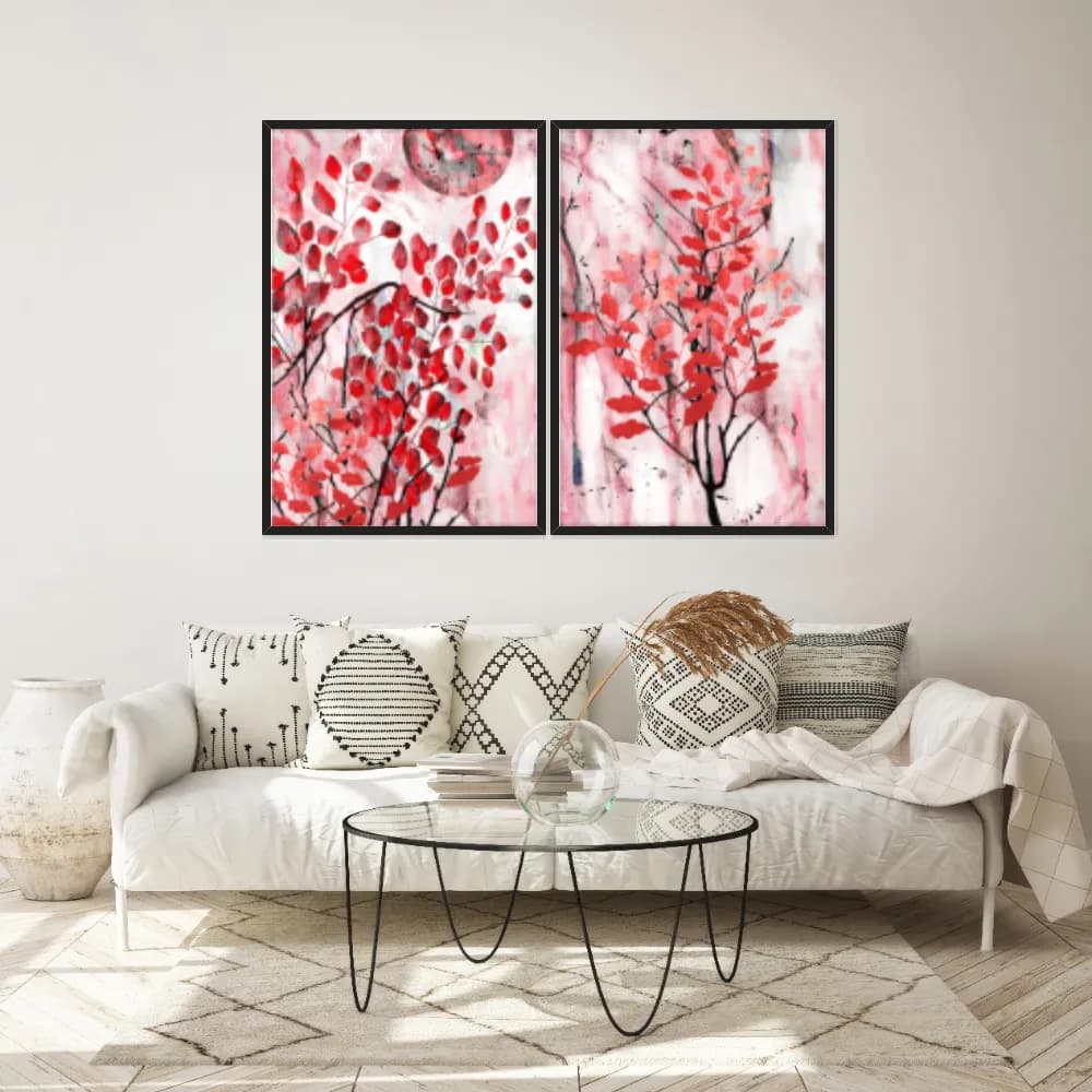 Kit Quadros Decorativos Folhas Rosa