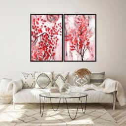 Kit Quadros Decorativos Folhas Rosa