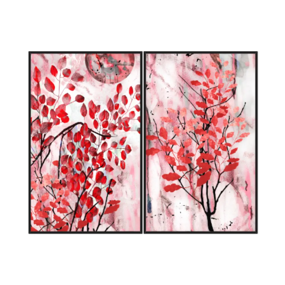 Kit Quadros Decorativos Folhas Rosa