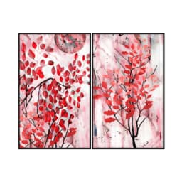 Kit Quadros Decorativos Folhas Rosa