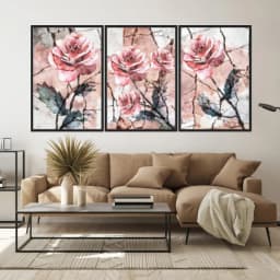 Kit Quadros Decorativos Flor Rosa