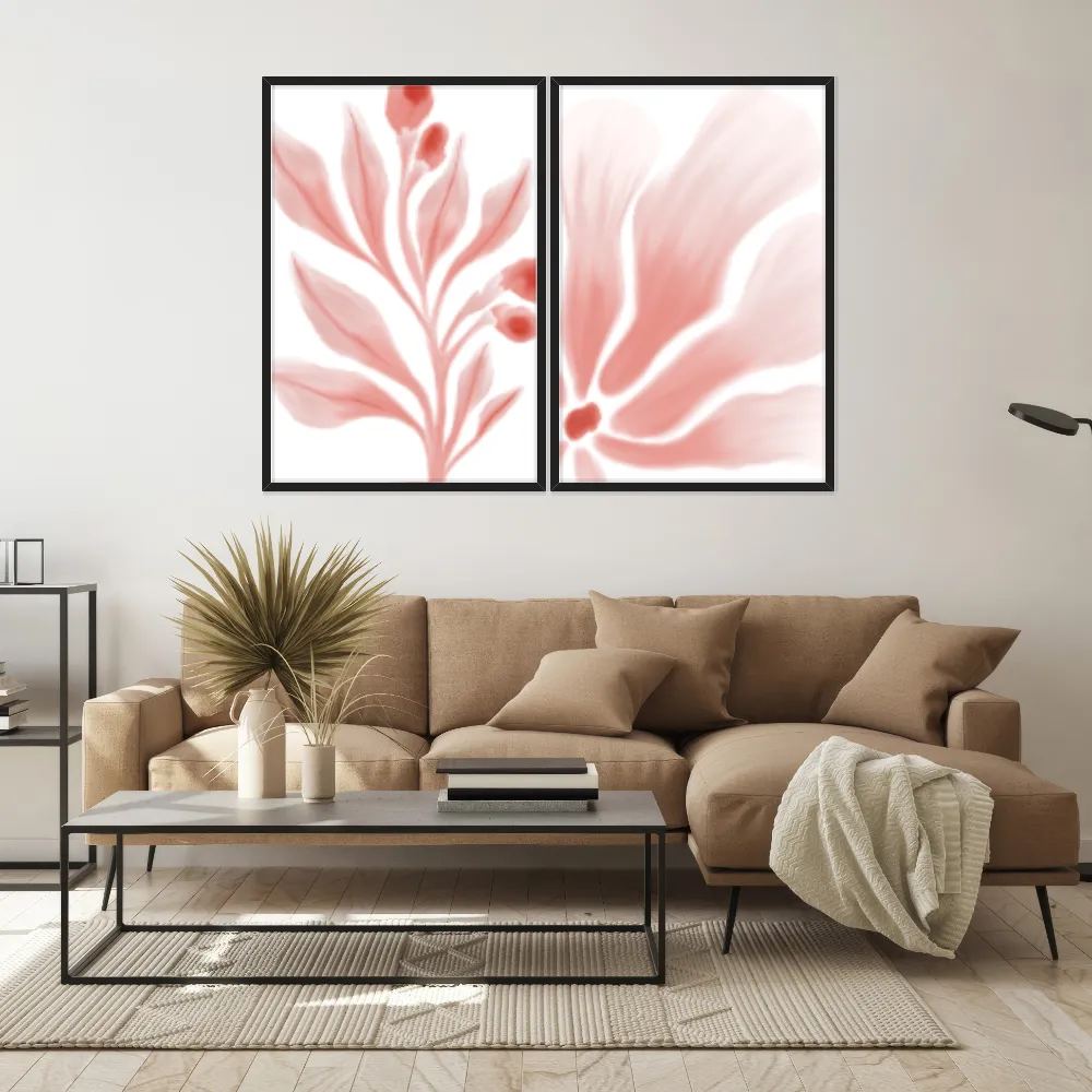 Kit Quadros Decorativos Folhas Rosa