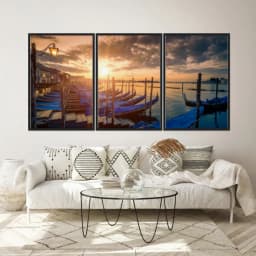 Kit Quadros Decorativos Barcos Azuis