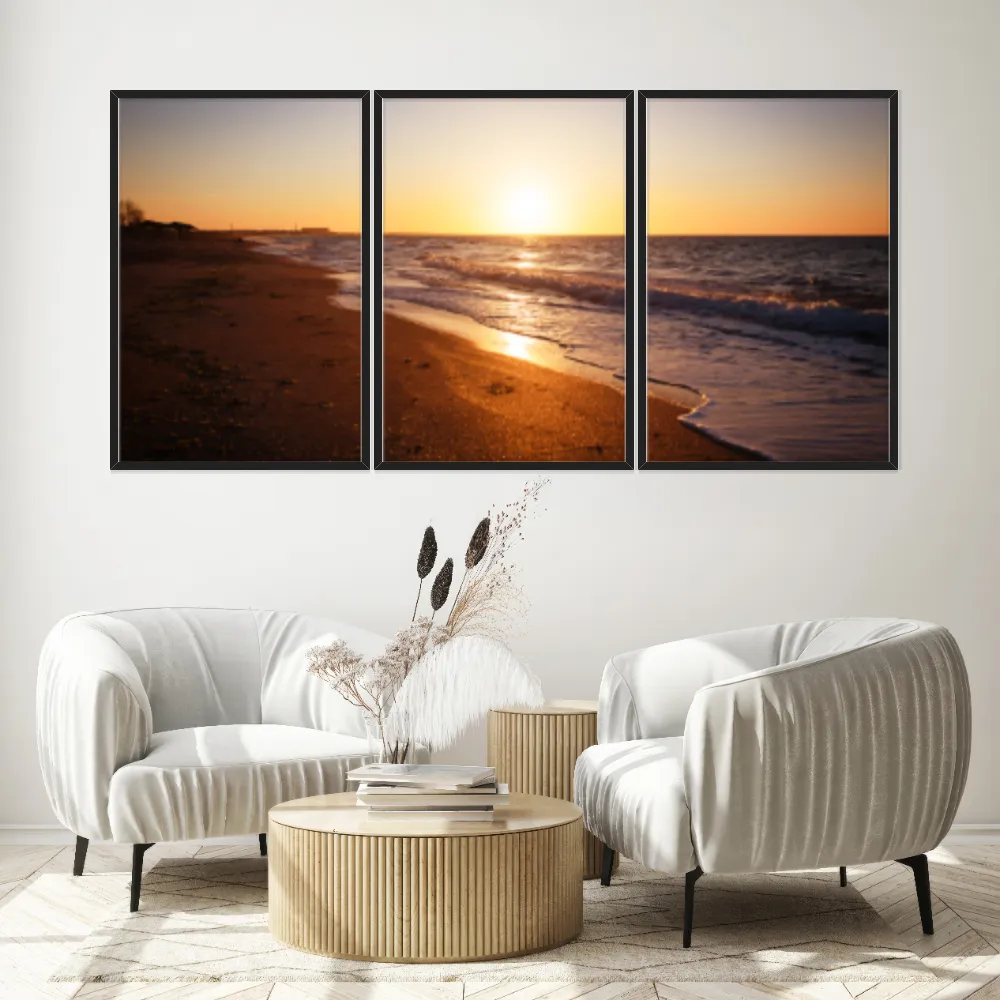 Kit Quadros Decorativos Praia Com Pôr Do Sol