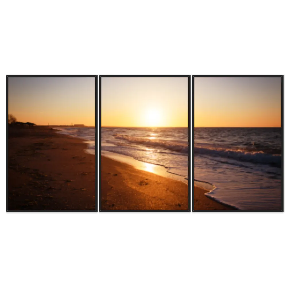 Kit Quadros Decorativos Praia Com Pôr Do Sol