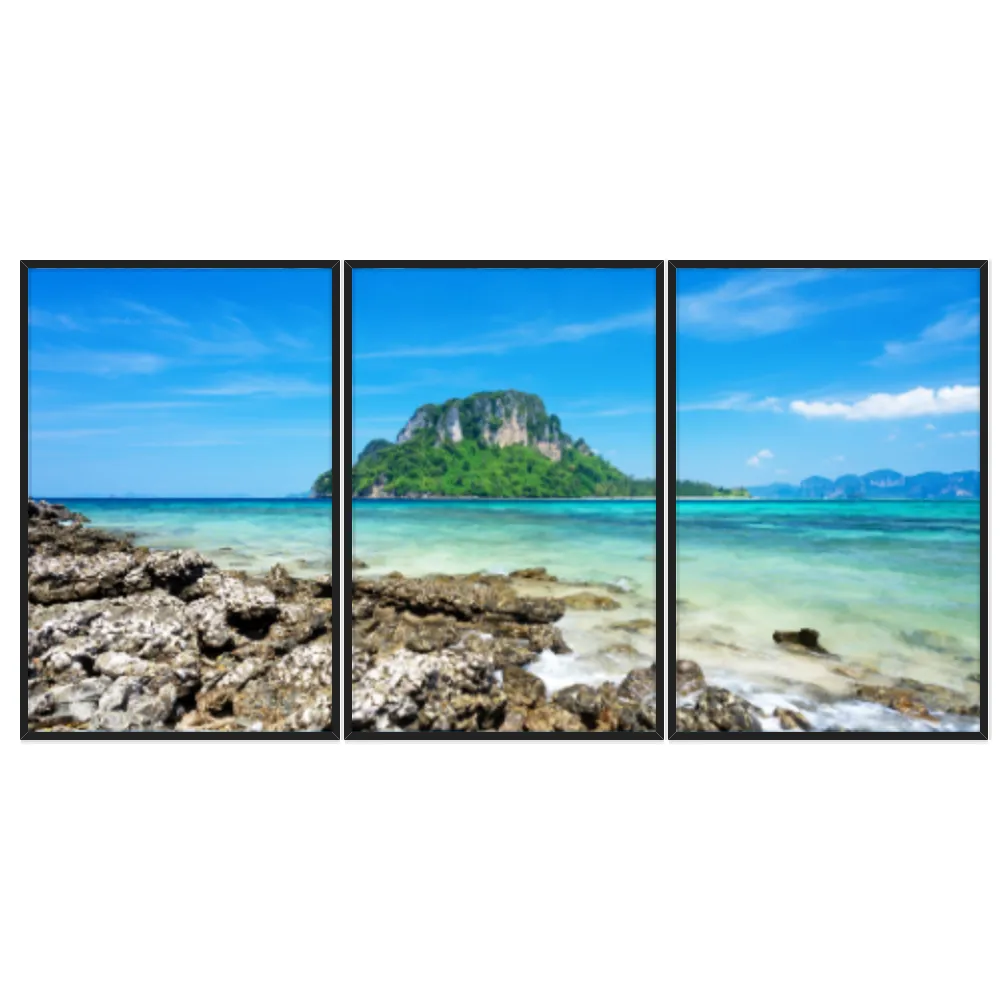 Kit Quadros Decorativos Ilha Mar Azul