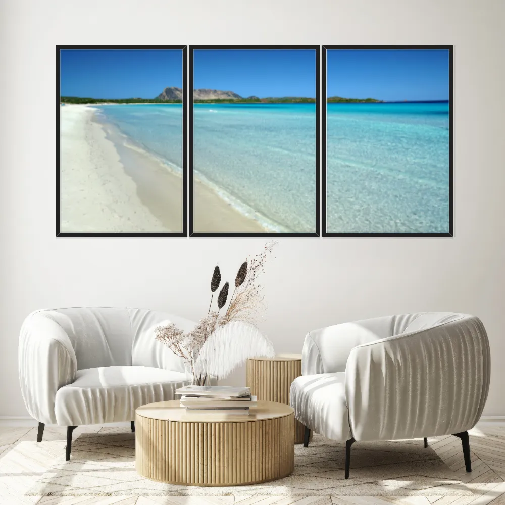 Kit Quadros Decorativos Mar Azul Com Montanha