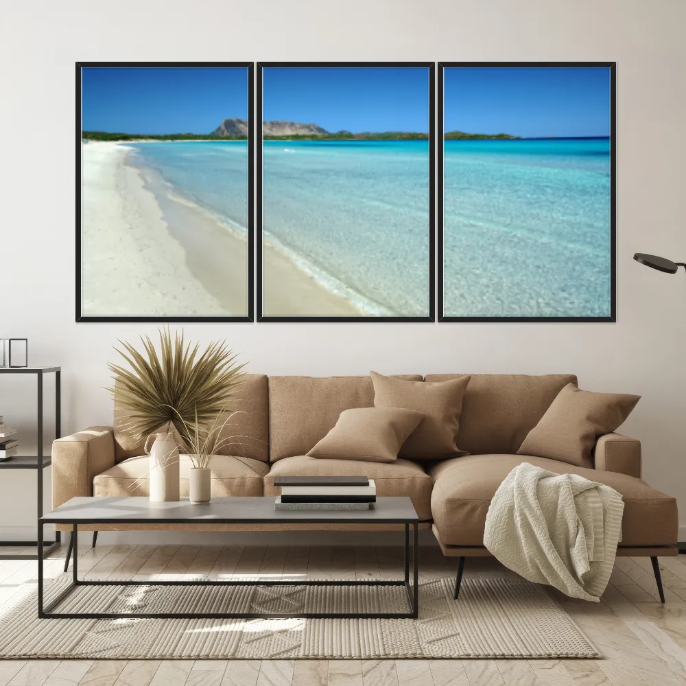 Kit Quadros Decorativos Mar Azul Com Montanha