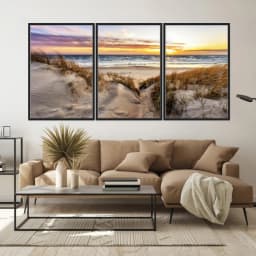 Kit Quadros Decorativos Mar Com Pôr Do Sol