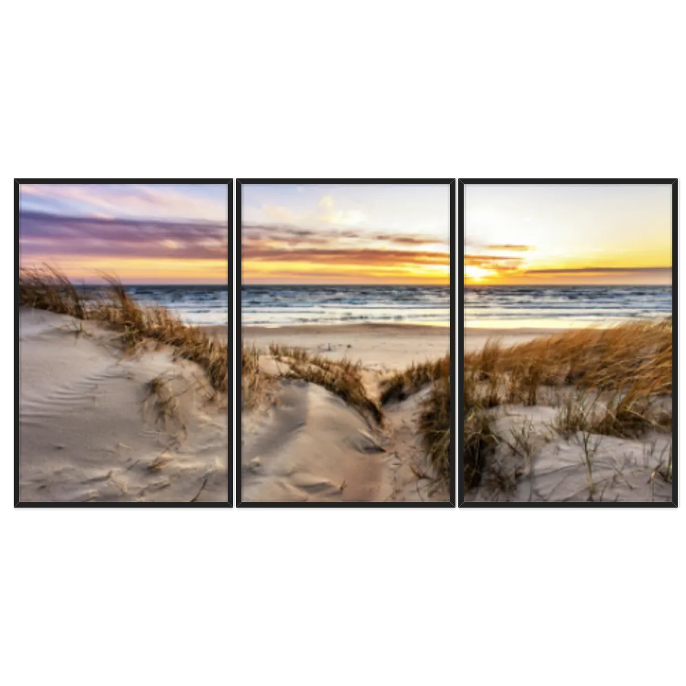 Kit Quadros Decorativos Mar Com Pôr Do Sol