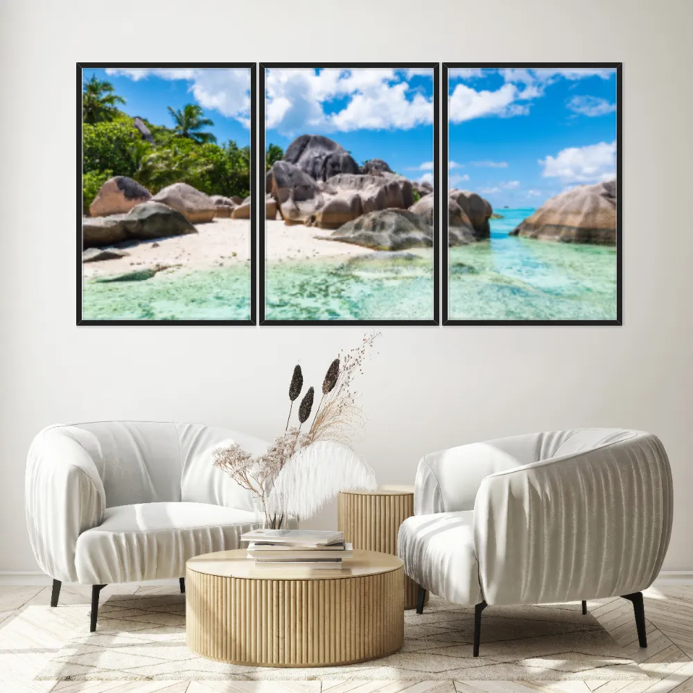 Kit Quadros Decorativos Mar Com Pedras E Coqueiros