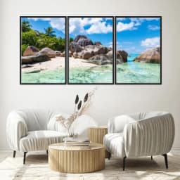 Kit Quadros Decorativos Mar Com Pedras E Coqueiros