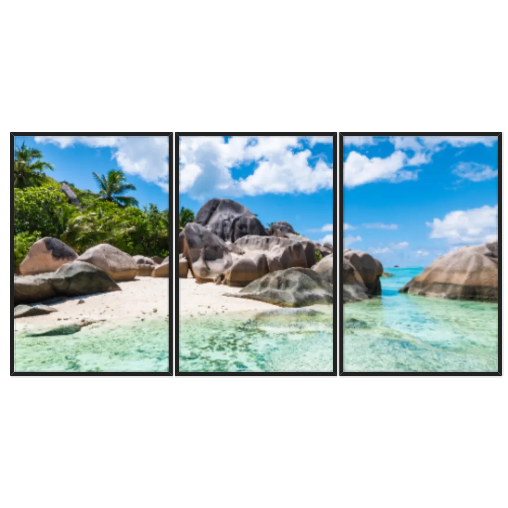 Kit Quadros Decorativos Mar Com Pedras E Coqueiros