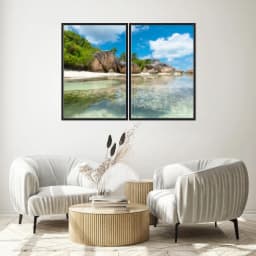 Kit Quadros Decorativos Mar Verde Claro Com Pedras