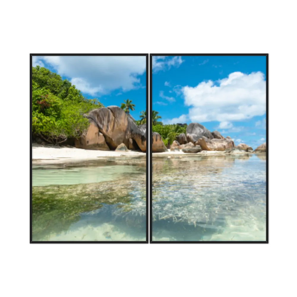 Kit Quadros Decorativos Mar Verde Claro Com Pedras