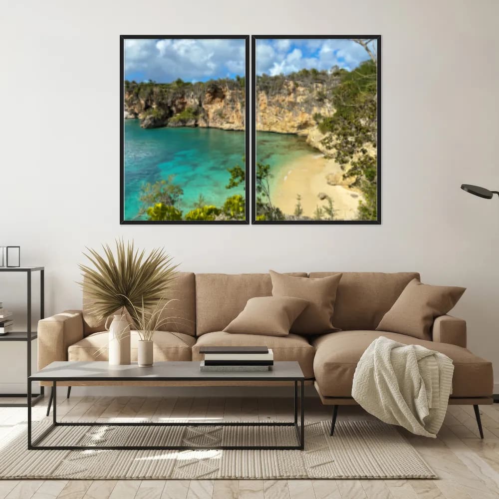 Kit Quadros Decorativos Mar Verde Com Montanhas