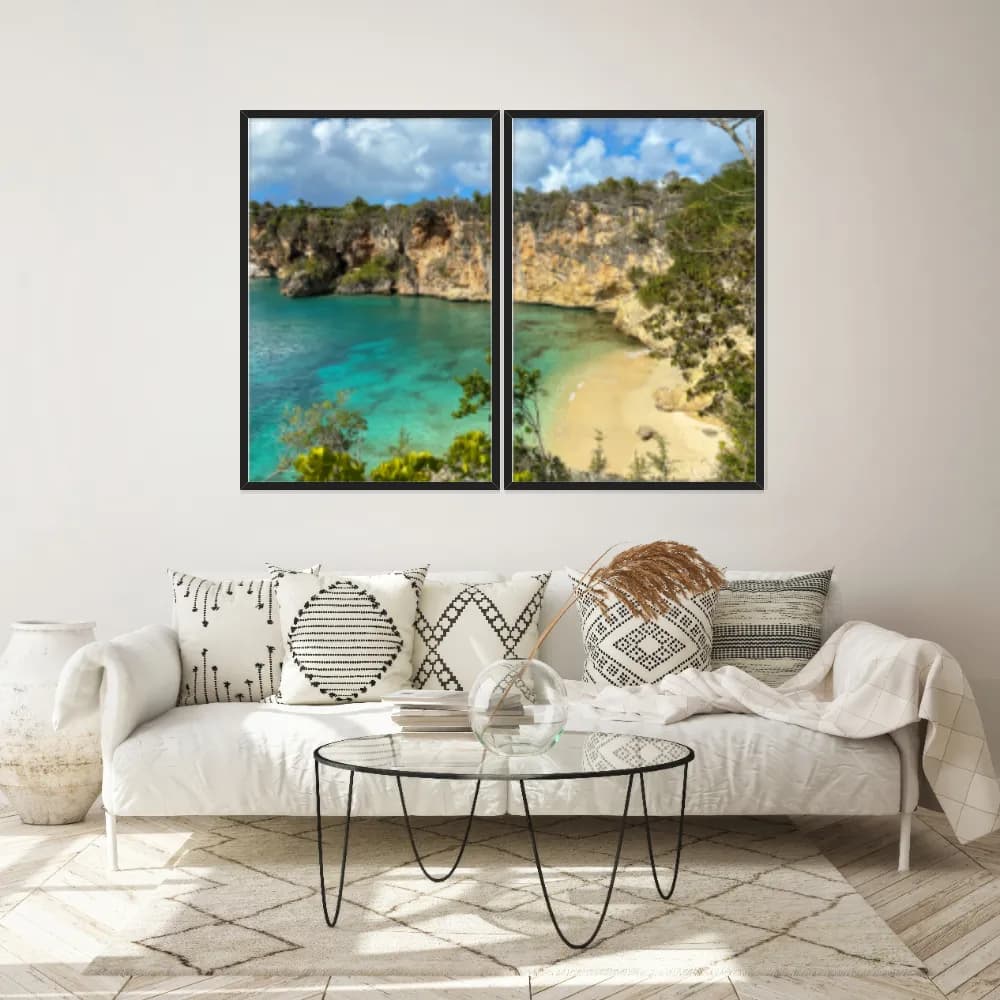Kit Quadros Decorativos Mar Verde Com Montanhas