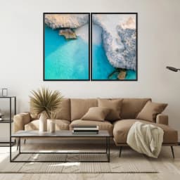 Kit Quadros Decorativos Mar Azul Com Montanhas