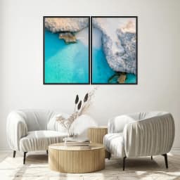 Kit Quadros Decorativos Mar Azul Com Montanhas