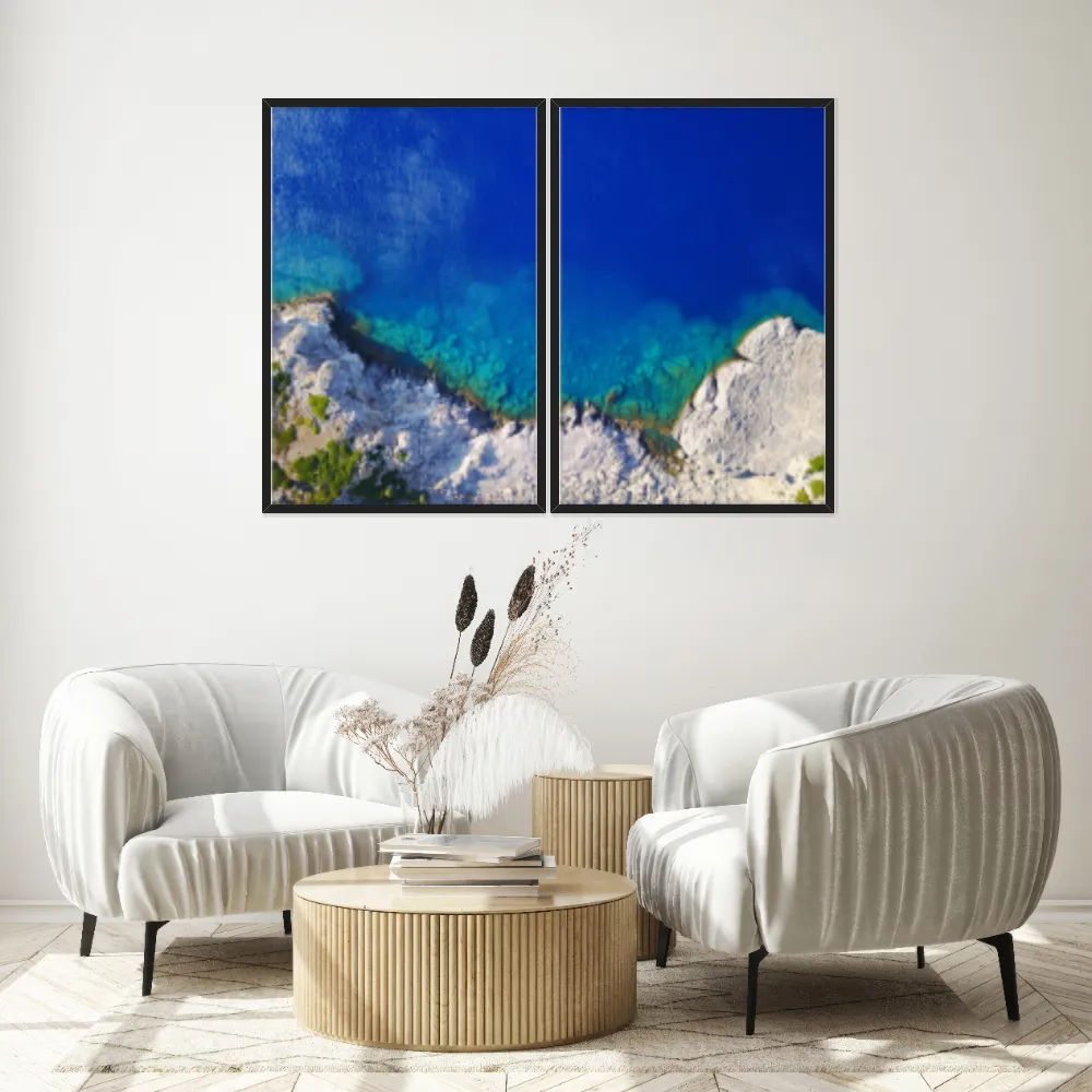 Kit Quadros Decorativos Mar Azul Com Montanha