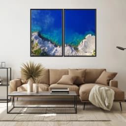Kit Quadros Decorativos Mar Azul Com Montanha