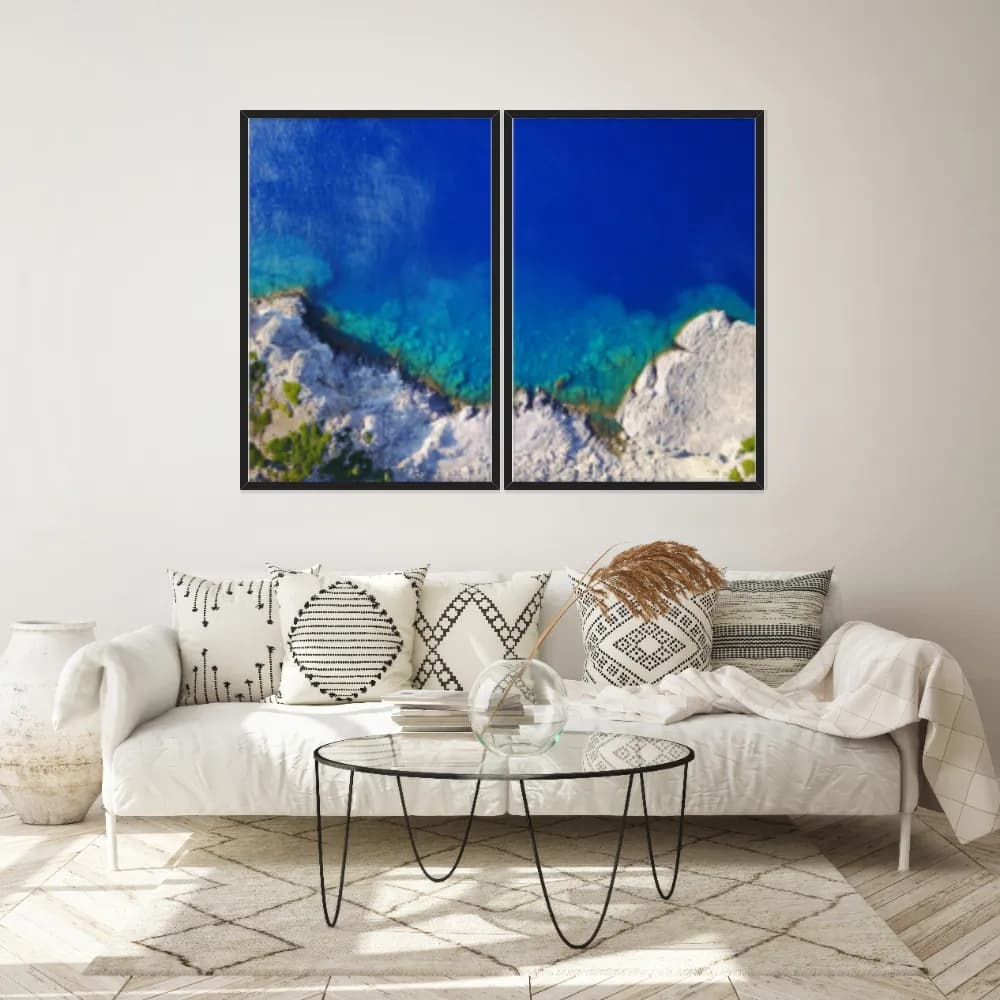 Kit Quadros Decorativos Mar Azul Com Montanha