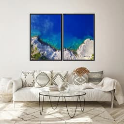 Kit Quadros Decorativos Mar Azul Com Montanha