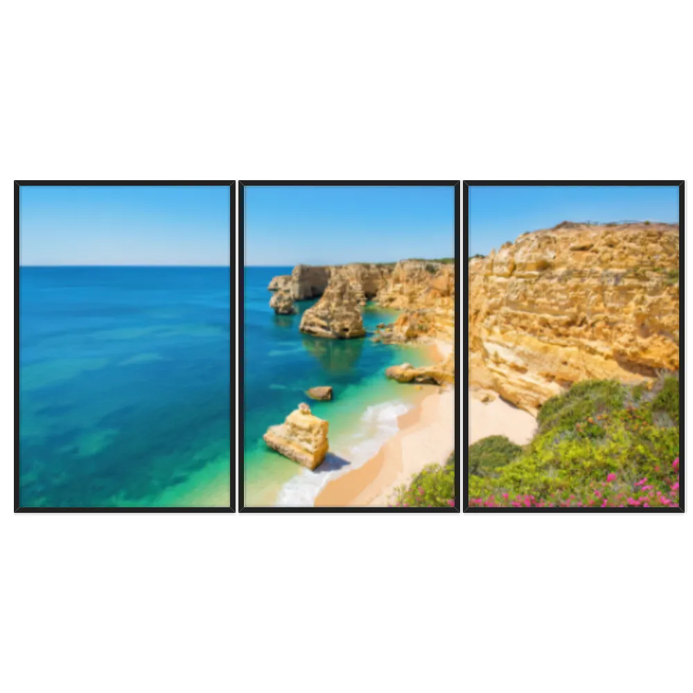 Kit Quadros Decorativos Mar Verde Com Montanhas