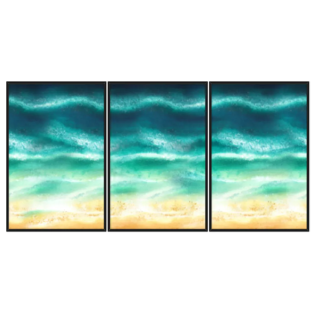 Kit Quadros Decorativos Pintura De Mar Com Areia