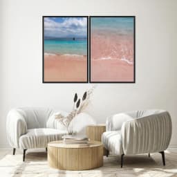 Kit Quadros Decorativos Mar Azul Com Areia Rosa