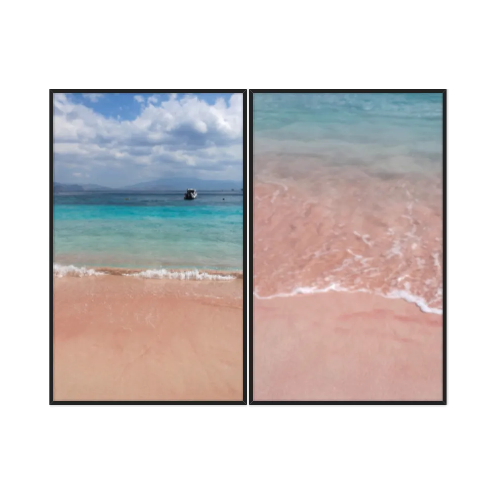 Kit Quadros Decorativos Mar Azul Com Areia Rosa