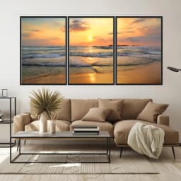 Kit Quadros Decorativos Praia Com Pôr Do Sol