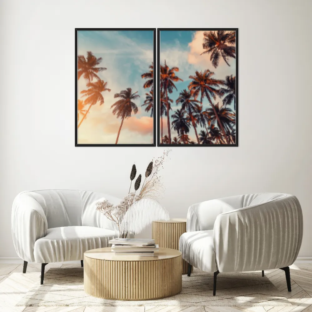 Kit Quadros Decorativos Coqueiro Com Vista Para O Céu