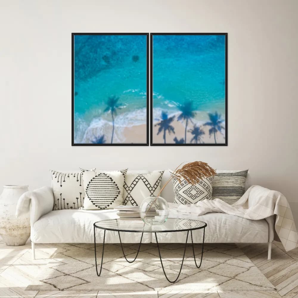 Kit Quadros Decorativos Sombra De Coqueiro No Mar
