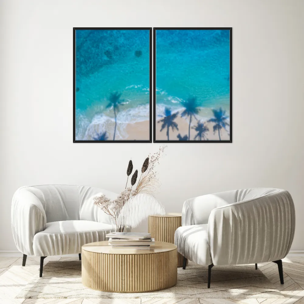 Kit Quadros Decorativos Sombra De Coqueiro No Mar
