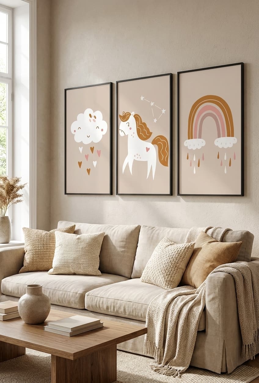 Kit Quadros Decorativos Unicórnio E Arco Íris