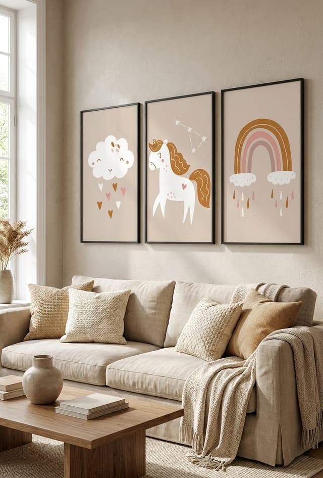 Kit Quadros Decorativos Unicórnio E Arco Íris