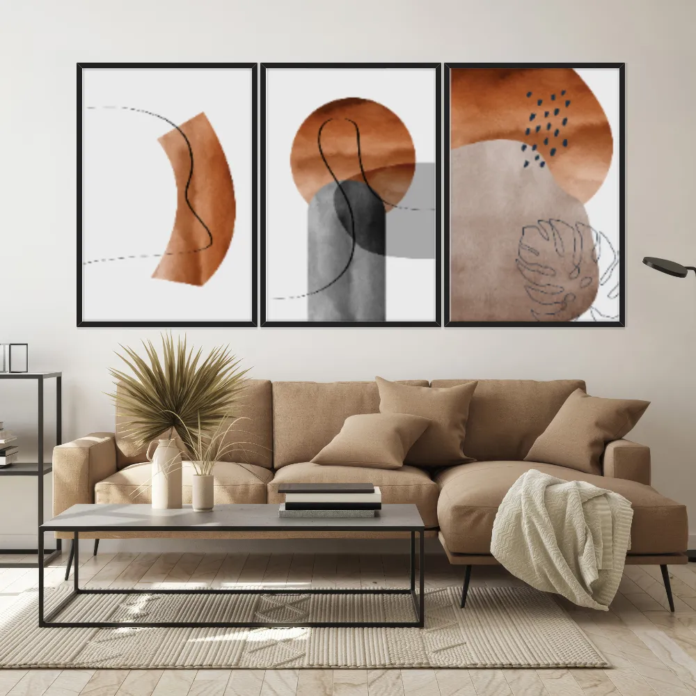 Kit Quadros Decorativos Abstrato Terracota