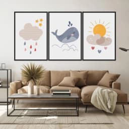 Kit Quadros Decorativos Baleia E Nuvens