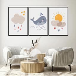 Kit Quadros Decorativos Baleia E Nuvens
