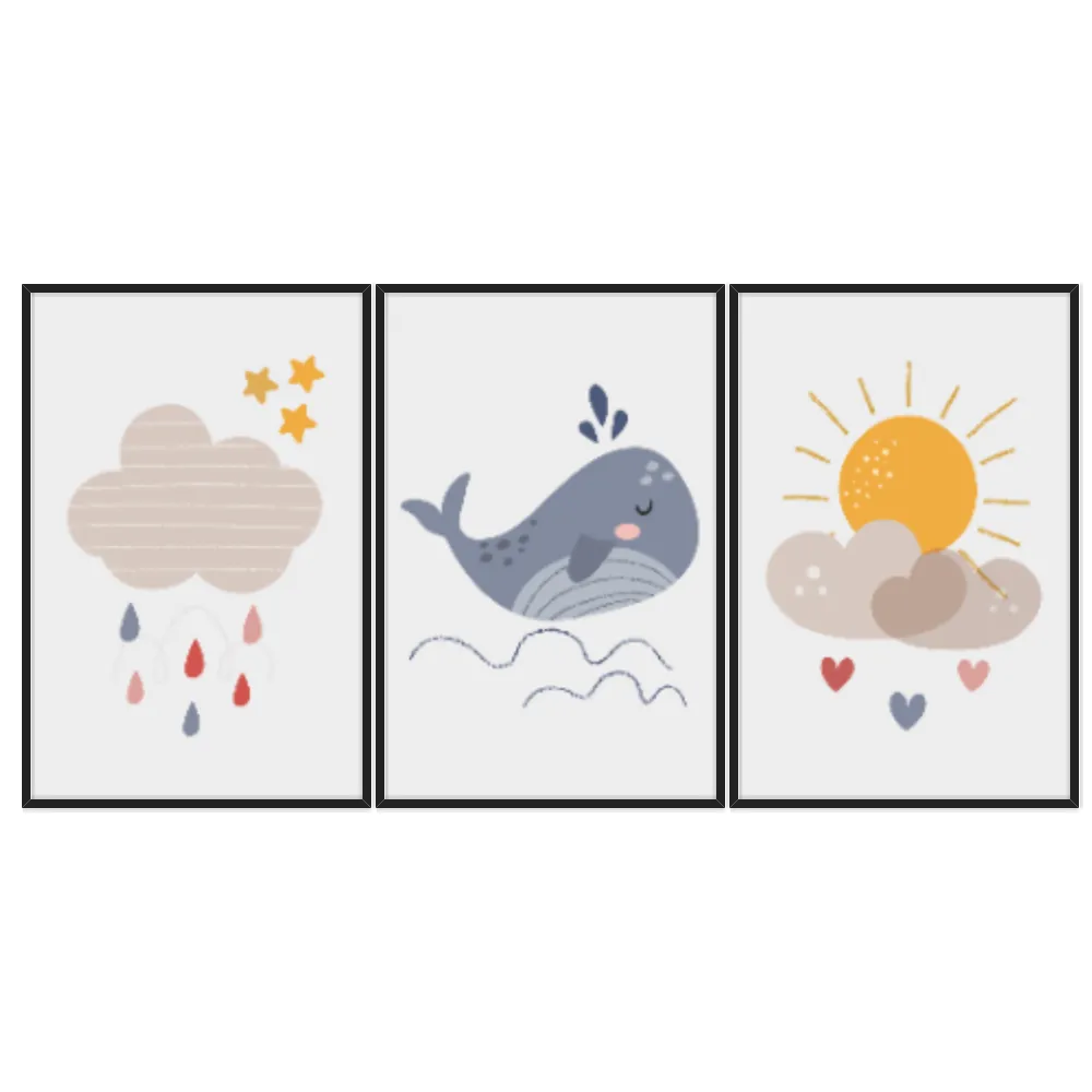 Kit Quadros Decorativos Baleia E Nuvens