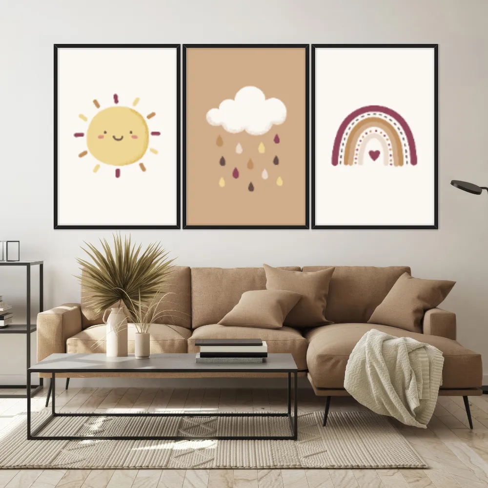 Kit Quadros Decorativos Nuvem Sol E Arco Íris