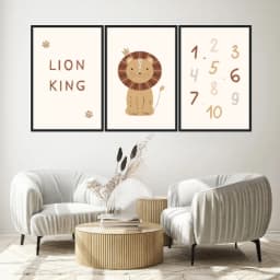 Kit Quadros Decorativos Número E Leão