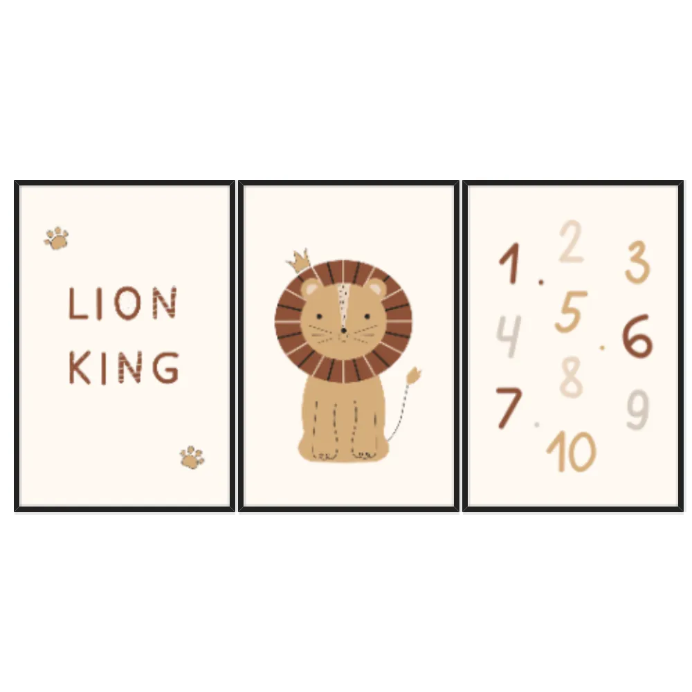 Kit Quadros Decorativos Número E Leão