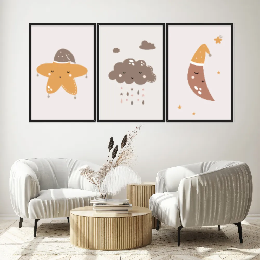 Kit Quadros Decorativos Estrela Nuvem E Lua