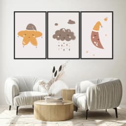 Kit Quadros Decorativos Estrela Nuvem E Lua