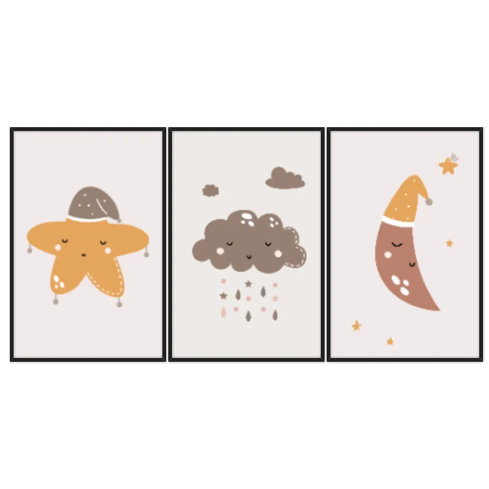Kit Quadros Decorativos Estrela Nuvem E Lua