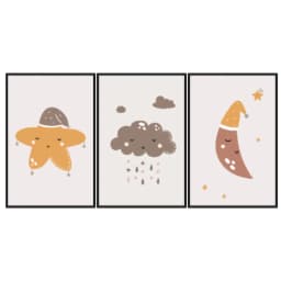 Kit Quadros Decorativos Estrela Nuvem E Lua
